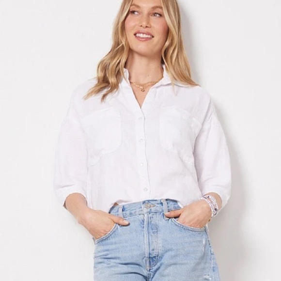 Evereve Kut from the Kloth Zuma Drop Shoulder Button Down Blue White XL - Picture 12 of 15